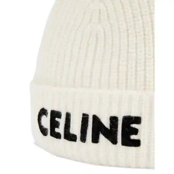 Celine Paris White Black Logo Laine Knit Wool Embroidered  display picture 1